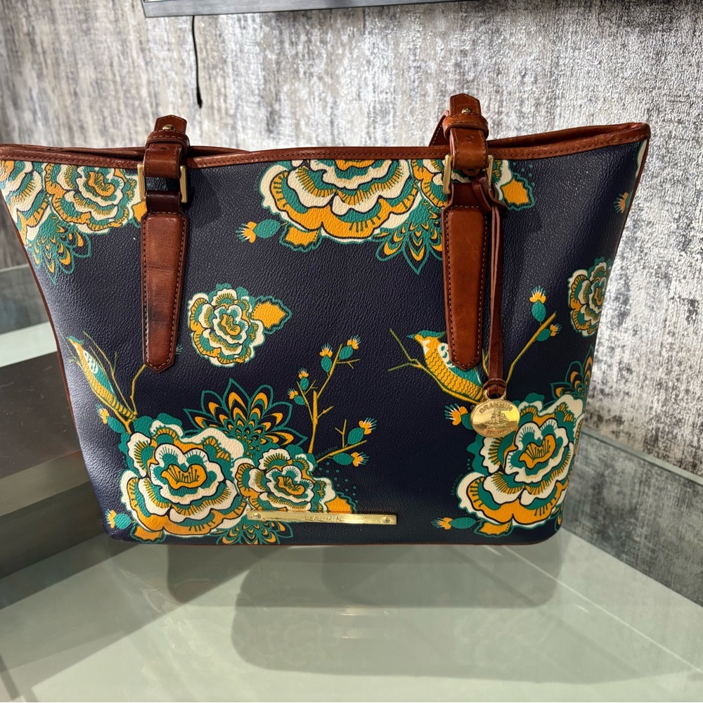 Brahmin Belize Asher Floral Tote Bag with Leather Handles